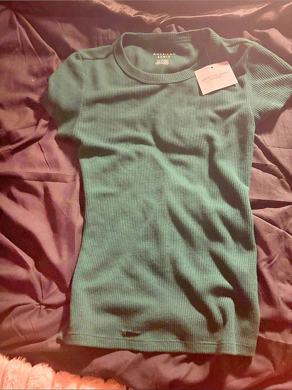 American Eagle AE Waffle Hey Baby Tee Green Short Sleeve Tee XS/T (3X)